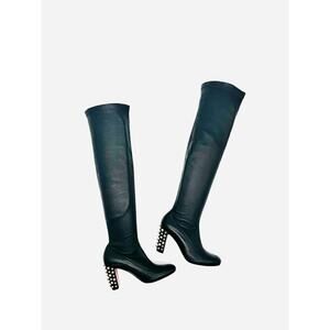 Christian Louboutin Study Stretch 85 Black Leather Spike Knee Boots size EU 36.5